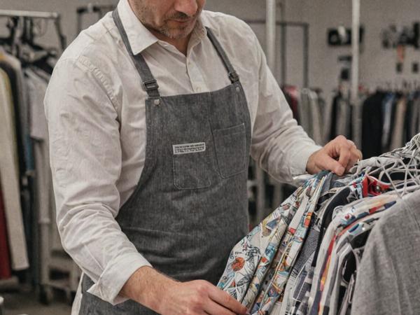 Detailed garment inspection process by professional cleaner
