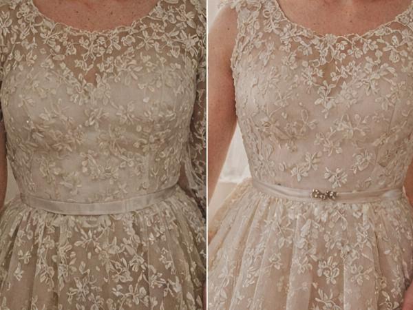 Vintage wedding dress restoration before and after